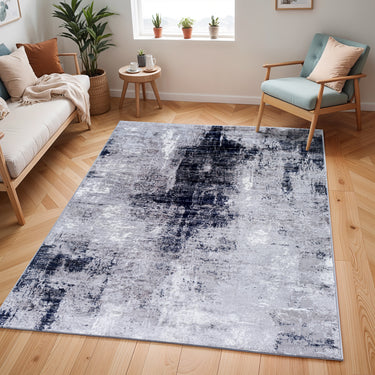 Wanderlust 2327 Denim Blue Grey Jute Abstract Scandi Rug - Medium 120x170 cm (4'x5'6")