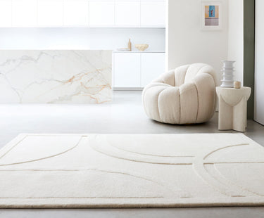 Olsen Movement Bohomian Hand Carved Sustainably New Zeland Wool Cream White Rug - Medium 120x170 cm (4'x5'6")