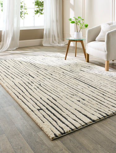 Woodweave Ivory/Charcoal Modern Woodgrain-Inspired Pattern Rug by Origins - Small 80x150 cm (2'6"x5')