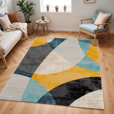 City CIT2347 Scandi Painted Geometric Stripes Mustard Washable Jute Polypropylene Oriental Rug 160x220 cm