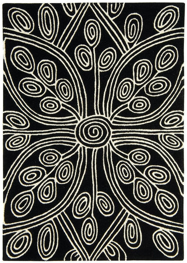 Asiatic London Matrix Kaya Black Tribal Wool Viscose Geometric Textured Rug - Large 160x230 cm (5'3"x7'7")