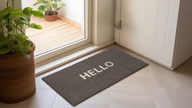 Asiatic London Charcoal Grey Hello DO01 Coir Indoor Outdoor Non-Slip Doormat 45x75 cm