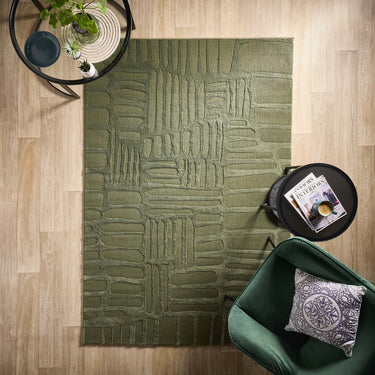 Origins Pathway Green Non-Slip Cotton Abstract Rug - Small 80 x 150 cm (2'6"x5')