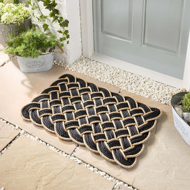 Outdoor Lovers Knot Black Rope Doormat Entrance Mat, Reversible Door Mat in 45 x 75 cm