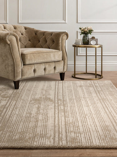 Henley Modern Handmade High Shine Organic Lines Wool & Viscose Premium Silky Rug in Sand Beige - Medium 120x170 cm (4'x5'6")