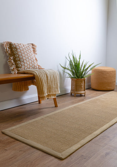 Sisal Jute Plain Non-Slip Linen Natural with Beige Border Rug & Runner - Runner 68x300 cm (2'2"x10')