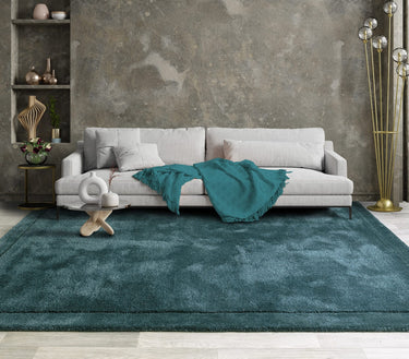 Asiatic London Rise Soft Silky Shiny Teal Blue Hand-Carved Wool Viscose Cotton Rug - Large 160x230 cm (5'3"x7'7")