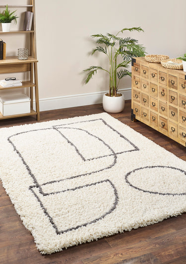 Origins Artisan Picasso Art Design Soft Shaggy White/Grey Rug - Small 80x150 cm (2'6"x5')