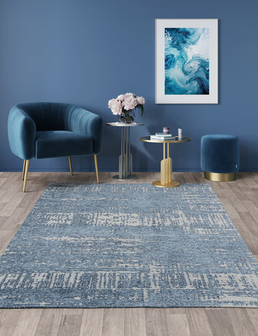 Asiatic London Beau Blue Short Pile Cotton Chenille Abstract Rug - Medium 120x170 cm (4'x5'6")