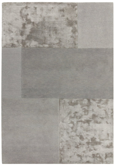 Asiatic London Tate Blocks Silver Grey Hand-Carved Wool Viscose Geometric Rug - Medium 120x170 cm (4'x5'6")