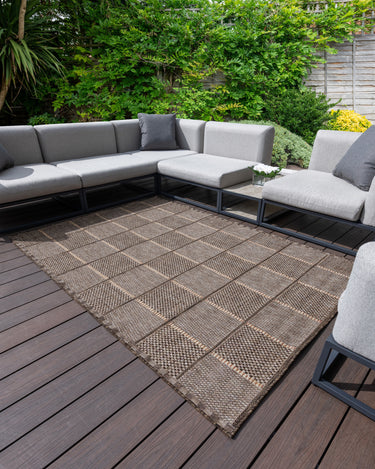 Consept Looms Sumac SUM104 Mocha Indoor Outdoor Polypropylene Checked Flatweave Rug - Medium 120x170 cm (4'x5'6")