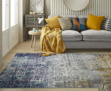 Consept Looms Lux LUX06 Machine Blue Copper Washable Non-Slip Abstract Geometric Rug - Medium 120x180 cm (4'x6')