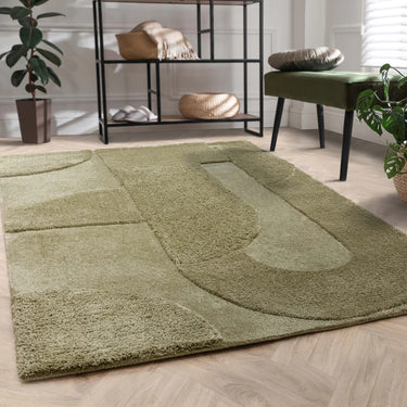 Asiatic London Tova 3D Pattern Tufted Touch Green Geometric Textured Modern Rug - Medium 120x170 cm (4'x5'6")