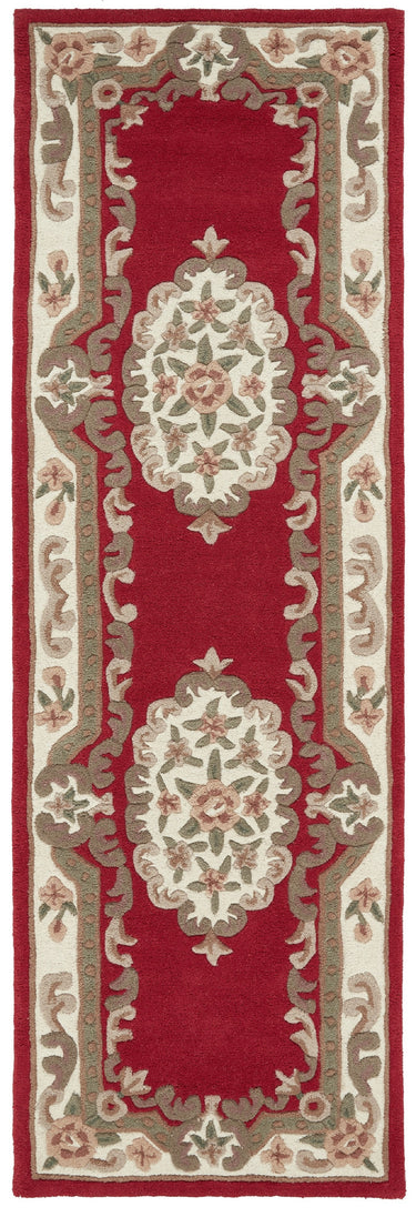 Origins Aubusson Shensi Traditional Wool Round, Hallway, Halfmoon Rug in Wine Red - Runner 67x210 cm (2'2"x6'9")