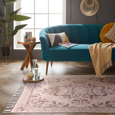 Revival Kew Antique Printed Mauve Traditonal Tasseled Persian Flatweave Rug - Medium 120x170 cm (4'x5'6")