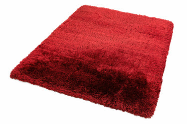 Plush Plain Shaggy High Pile Thick Silky Fluffy Soft Hand Woven Red Rug - Small 70x140 cm (2'3"x4'7")
