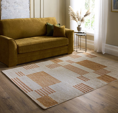 Origins Nomad Block Pattern Stylish Terracotta Indoor Outdoor Polypropylene Geometric Rug - Small 80x150 cm (2'6"x5')