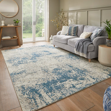 Consept Looms Rossa ROS03 Ivory Blue Polypropylene Abstract Modern Rug - XX-Large 240x340 cm (8'x11'2")