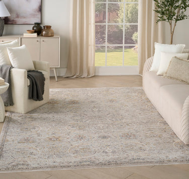 Nourison Antique Fusion ANF03 Fringed Bordered Medallion Light Traditional Vintage Abstract Floral Rug - Large 160x239 cm (5'3"x7'10")