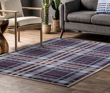 Highland Check Pattern Blue Polypropylene Traditional Checked Tartan Hallway Runner Rug - X-Small 60x110 cm (2'x3'7")