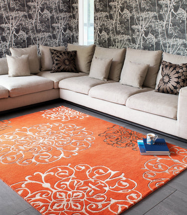 Asiatic London Matrix Tanngier Terracotta Orange Moorish Design Tufted Wool Moroccan Traditional Geometric Rug - Large 160x230 cm (5'3"x7'7")