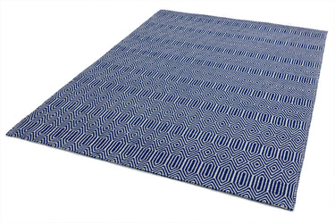 Sloan Hand Woven Flatweave Geometric Rug or Runner in Blue - Small 100x150 cm (3'4"x4'11")