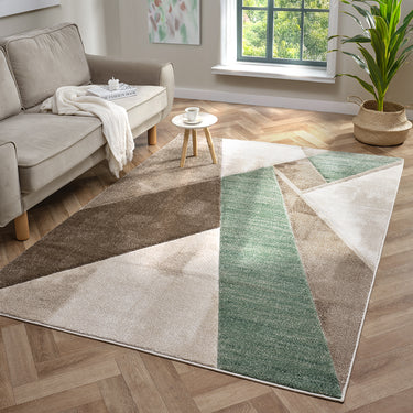 Orbit Nordyl 3D Beige Green Abstract Geometric Textured Hallway Runner Rug - Medium 120x170 cm (4'x5'6")