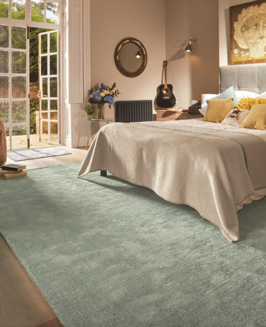 Hand Woven Rug Guru Hush Aqua Plain Aqua Turquoise Wool Viscose Rug in Large Size 200 x 300 cm