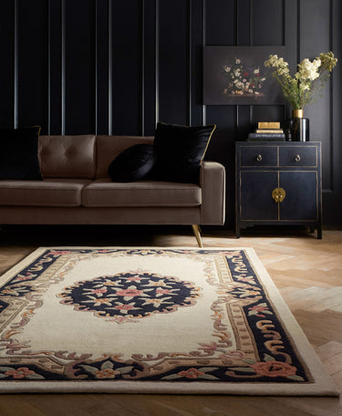 Aubusson Shensi Black Traditional Wool Rug, Runner and Half-Moon - X-Small 60x120 cm (2'x4')