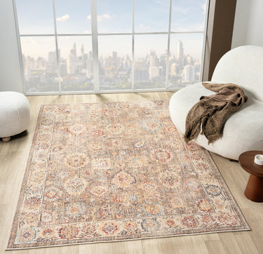 Alia 513AE Short Pile Beige Blue Polypropylene Traditional Modern Hallway Runner Rug - Medium 120x170 cm (4'x5'6")