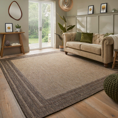 Consept Looms Sumac SUM102 Framed Beige Brown Indoor Outdoor Polypropylene Flatweave Bordered Rug - Medium 120x170 cm (4'x5'6")