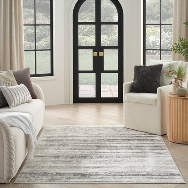 Glitz GLZ10 Silky Shimmer Cream Grey By Abstract Textured Modern Hallway Runner Rug - Medium 119x180 cm (3'11"x5'11")