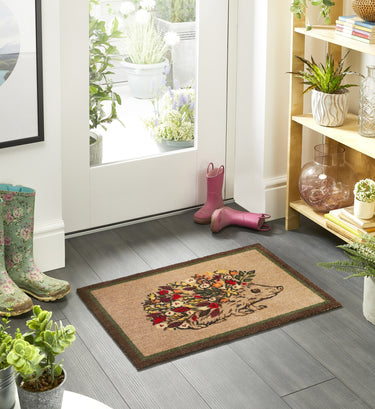 My Nylon Pattern Hedgehog Washable Non-Slip Floral Bordered Rug 50x75 cm