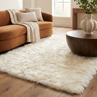 High Pile Fluffy Ivory Handmade Wool Sheepskin Textured Rug 160x230 cm