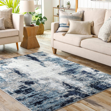 Wanderlust 2309 Blue Jute Abstract Scandi Rug - Small 60x90 cm (2'x3')