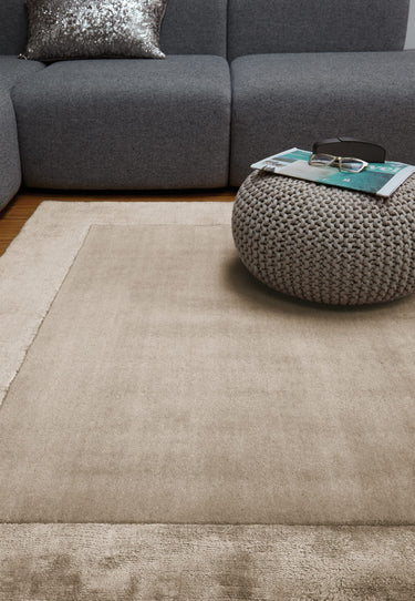 Ascot Modern Plain Hand Woven Wool Viscose Bordered Sand Beige Rug - Small 80x150 cm (2'6"x5')
