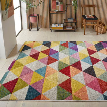 Carnaval CAR110 Vibrant Multi Colours Modern Triangles Geometric Rug by Concept Looms - Small 80x150 cm (2'6"x5')