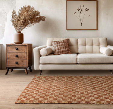 Naturi Hand Woven Jute Rug Reversible Checkerboard Flatweave Rug in Rust Natural - Medium 120x170 cm (4'x5'6")