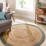 Origins Braid Stitched Sage Green Indoor Outdoor Handmade Jute Braided Rug - Circle 150x150 cm (5'x5')