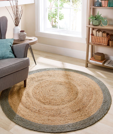 Origins Braid Stitched Sage Green Indoor Outdoor Handmade Jute Braided Rug - Circle 150x150 cm (5'x5')