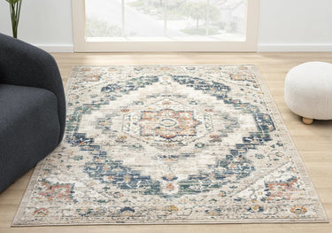 URCO Nova Loki Blue Polypropylene Traditional Vintage Abstract Hallway Runner Rug - Small 66x100 cm (2'5"x3'3")