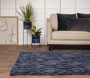 Asiatic London Harrison Navy Blue Living Diamond Shaped Super Handmade Shaggy Geometric Rug - Medium 120x170 cm (4'x5'6")