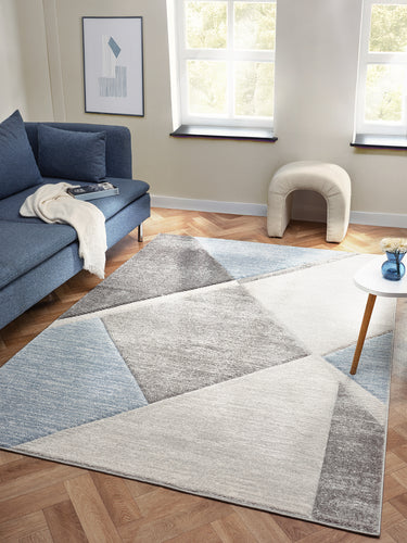 Orbit Lysa 3D Grey Blue Abstract Geometric Textured Hallway Runner Rug - Medium 120x170 cm (4'x5'6")