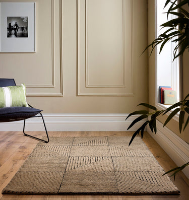 Origins Squared Tufted Sand Beige Wool Geometric Textured Striped Rug - Small 80x150 cm (2'6"x5')
