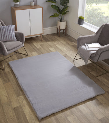 URCO Luxe Faux Fur Super Silver Shaggy Textured Plain Rug - Small 80x150 cm (2'6"x5')