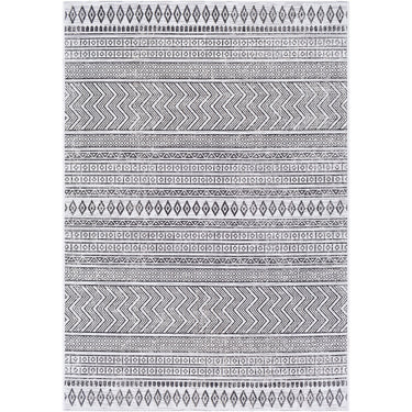 Eagean Geometric Outdoor Black, Grass Green & Ivory Rug - Medium Plus 130x180 cm (4'3'' x 5'11'')