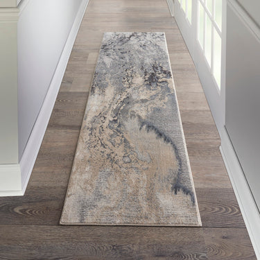 Nourison Maxell MAE08 Grey Cotton Abstract Modern Rug - Runner 66x229 cm (2'2"x7'6")