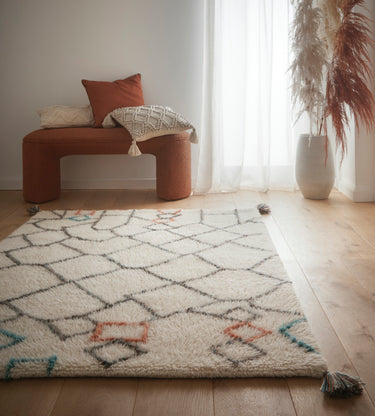 Asiatic London Origins Knotted Chain Thick Pile Tasseled Multicolour Hand-Carved Wool Berber Geometric Rug - X-Large 200x290 cm (6'7"x9'6")