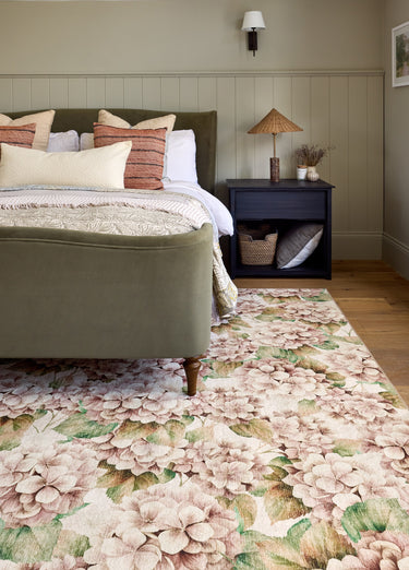 Hug Eco-Washable Wild Hydrangea Non-Slip Vintage Floral Rug - Medium 120x185 cm (4'x6')