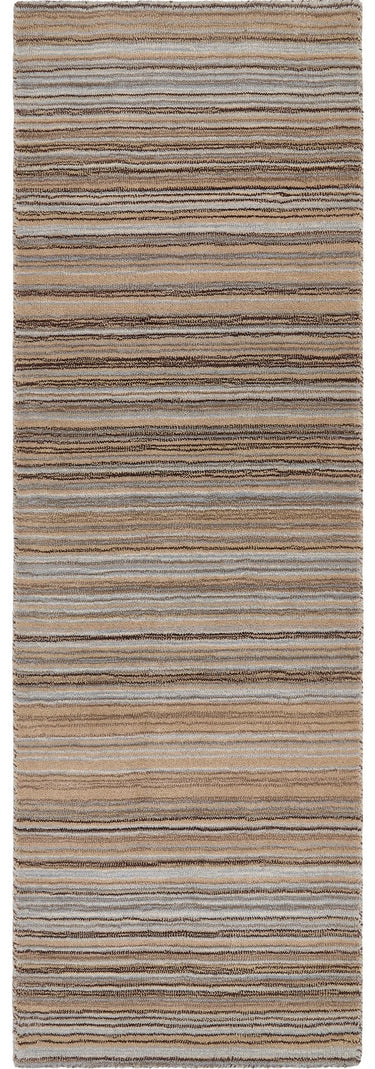 Origins Fine Stripes Hand Loom Woven Wool Rug Halway in Beige - Runner 67x200 cm (2'2"x6'7")